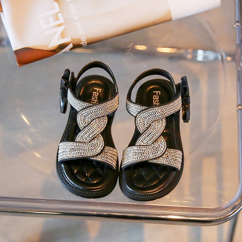 Girls Open Toe Sandals 2024 Soft Bottom Rhinestone Children Princess Shoes Korean Fashion Baby Beach Shoes - Image 1