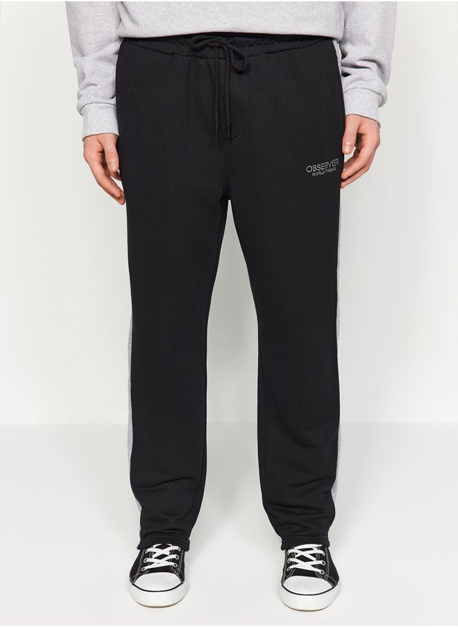 trendyol - Black Men's Regular/Regular Cut Contrast Color Paneled Bold Text with Embroidered Regular Leg Sweatpants. - Image 1