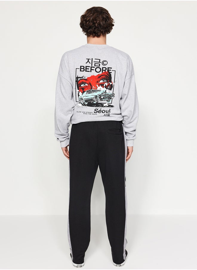 trendyol - Black Men's Regular/Regular Cut Contrast Color Paneled Bold Text with Embroidered Regular Leg Sweatpants. - Image 1