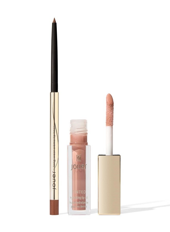Jouer Café Lip Kit | Long-Wear Crème Lip Liner in Café (matte neutral brown) & Tinted Lip Oil in Chantilly (shimmering milky nude) | $47 Value - Image 1
