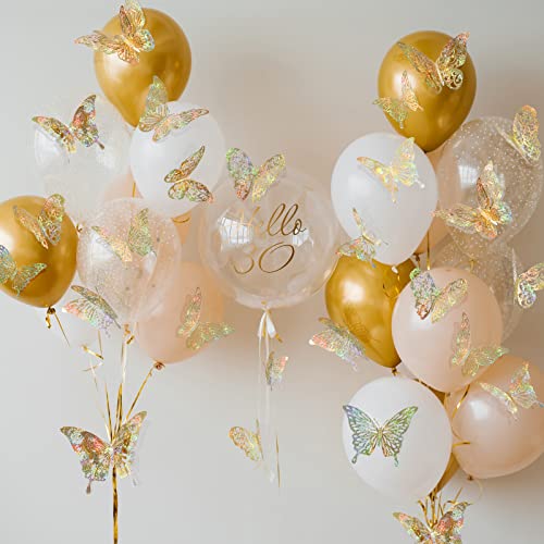 DELEMI 60 Pcs 3D Iridescent Gold Butterfly Decorations,Sequined Gold Room Decor with Set 5 Style Decorative Paper Butterfly for Party Birthday Baby Shower Decorations Wedding Decor DIY Gift((Sequined Gold) - Image 3