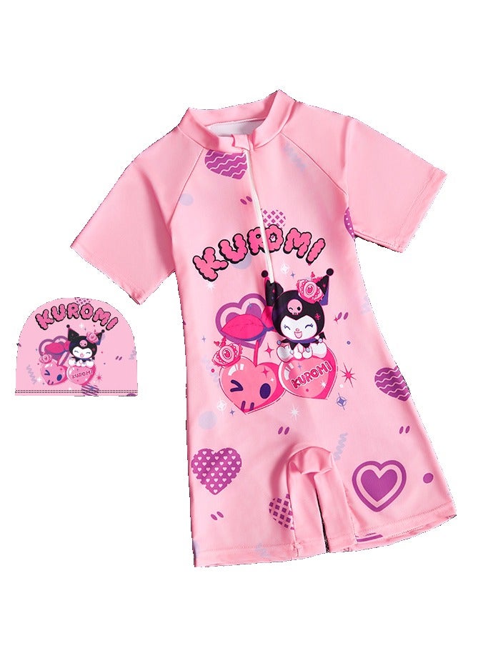 KELIO New Kids Swimwear, Short Sleeves,With Swimming Hat,Girls 90 CM-100 CM,Quick Dry,For Beach And Swimming  - Image 1