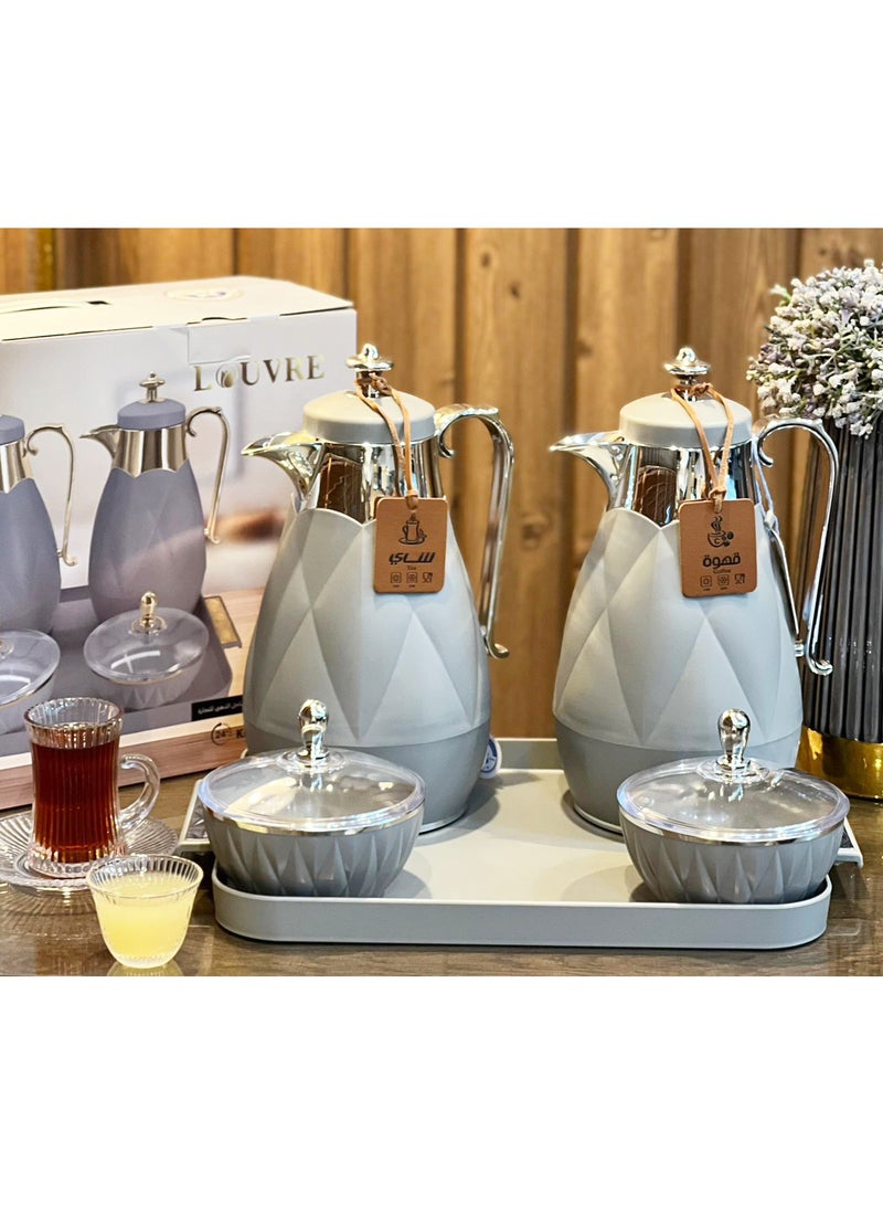 Louvre Luxury Tea and Coffee Thermos Set with Elegant Diamond Design – 2 Pieces with Transparent-Lid Serving Containers, Perfect for Hosting - Image 2