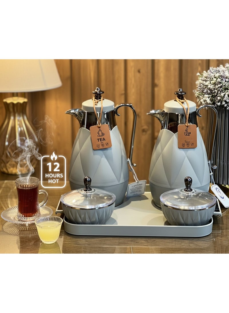 لوفر طقم ترامس شاي وقهوة فاخر بتصميم ماسي أنيق – 2 حبة مع علب تقديم بغطاء شفاف مثالية للضيافة - Image 1