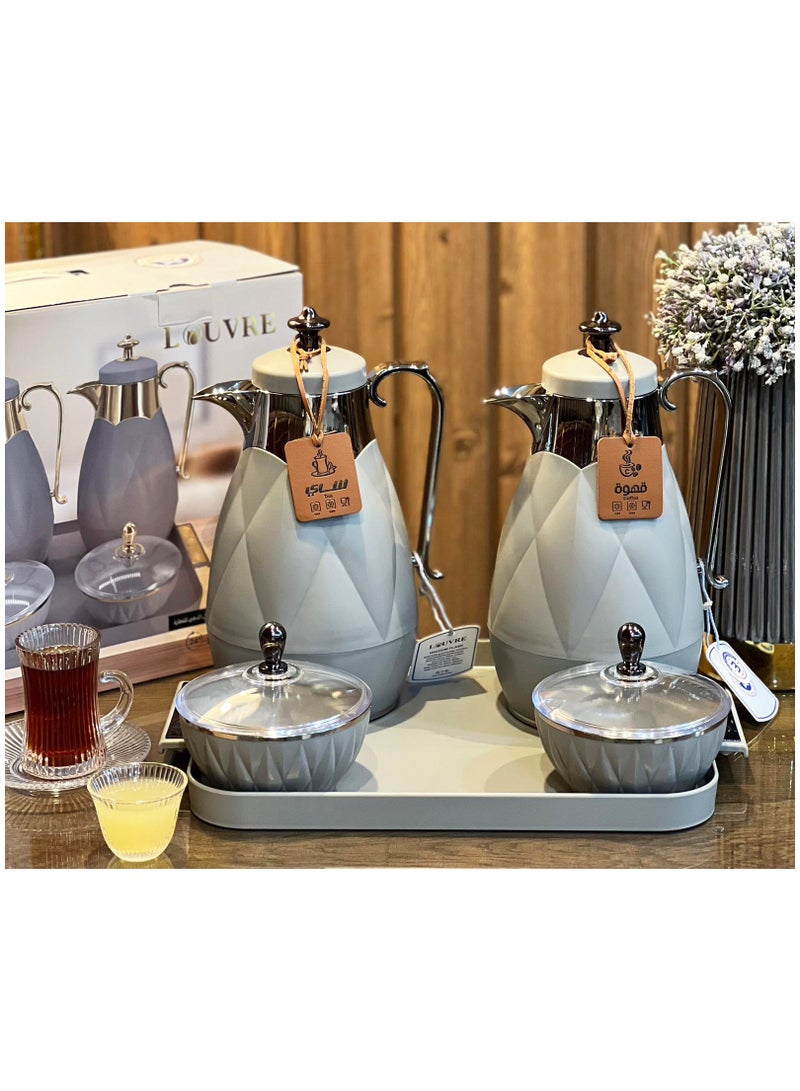 لوفر طقم ترامس شاي وقهوة فاخر بتصميم ماسي أنيق – 2 حبة مع علب تقديم بغطاء شفاف مثالية للضيافة - Image 3