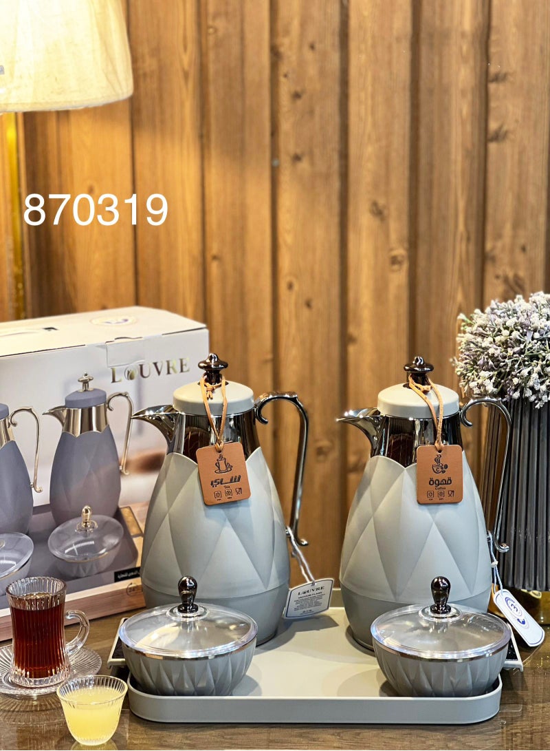 لوفر طقم ترامس شاي وقهوة فاخر بتصميم ماسي أنيق – 2 حبة مع علب تقديم بغطاء شفاف مثالية للضيافة - Image 2