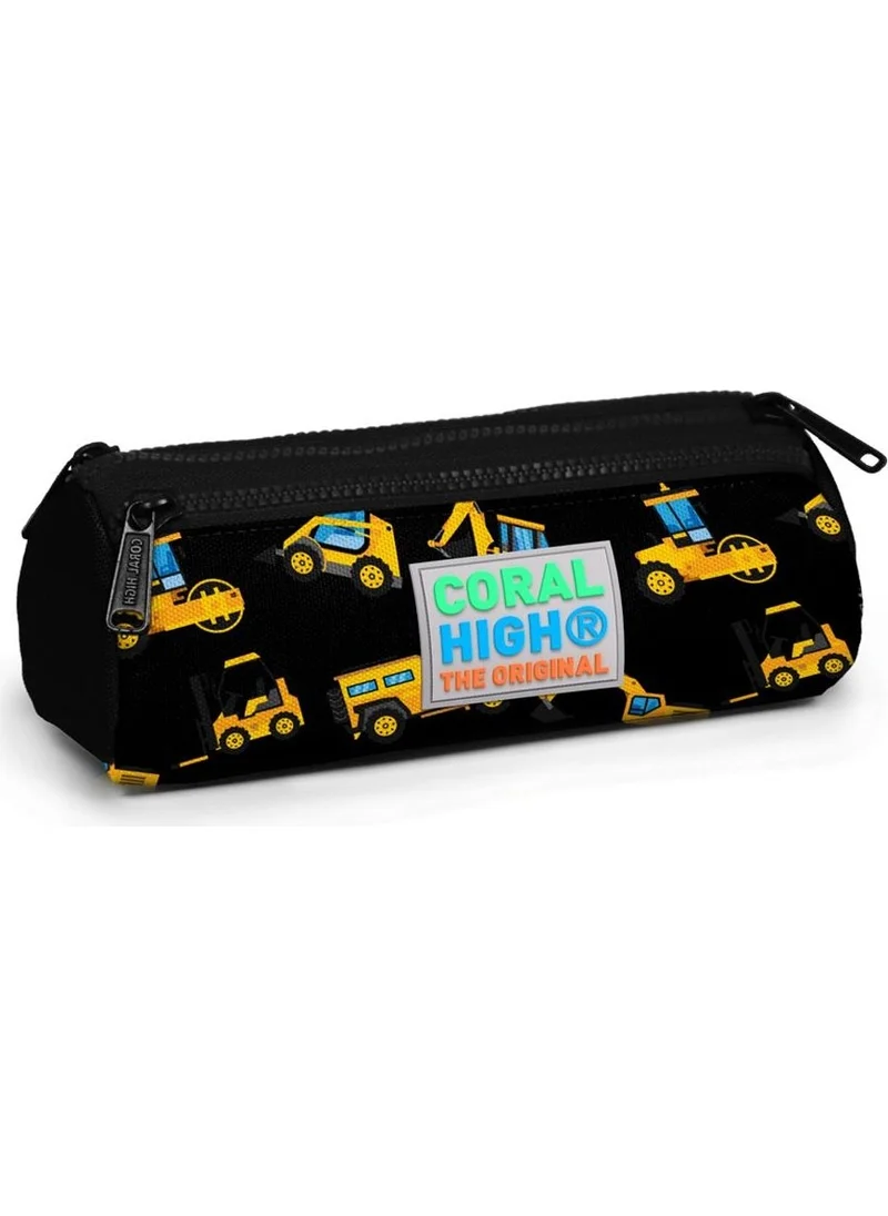 CORAL HIGH Kids Black Dozer Patterned Three Compartment Pencil Bag 22328