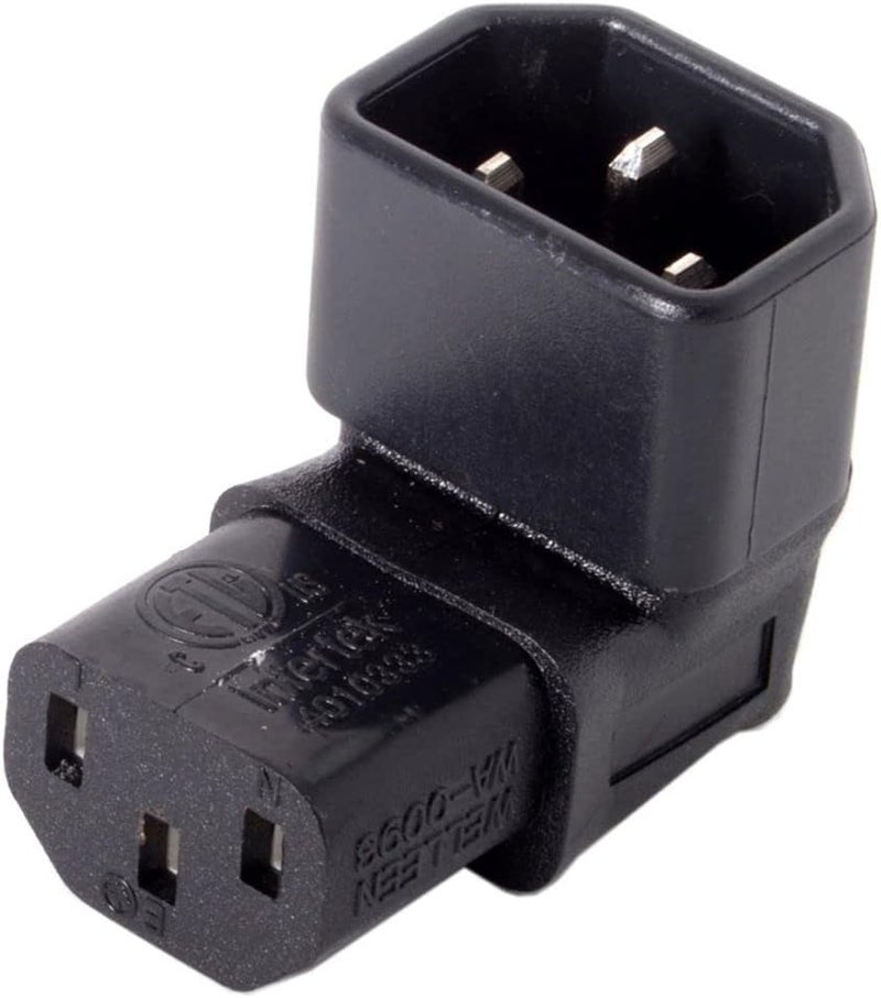 تشينيانغ محول تمديد الطاقة من ذكر IEC C14 إلى أنثى IEC C13 بزاوية 90 درجة اتجاه لأعلى من CY - Image 1