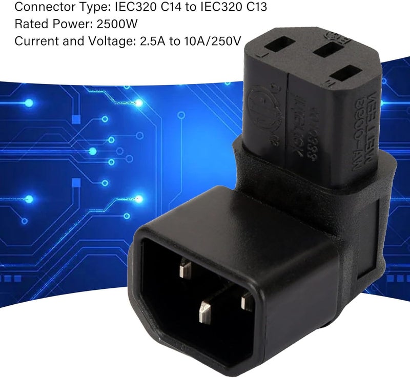 تشينيانغ محول تمديد الطاقة من ذكر IEC C14 إلى أنثى IEC C13 بزاوية 90 درجة اتجاه لأعلى من CY - Image 4