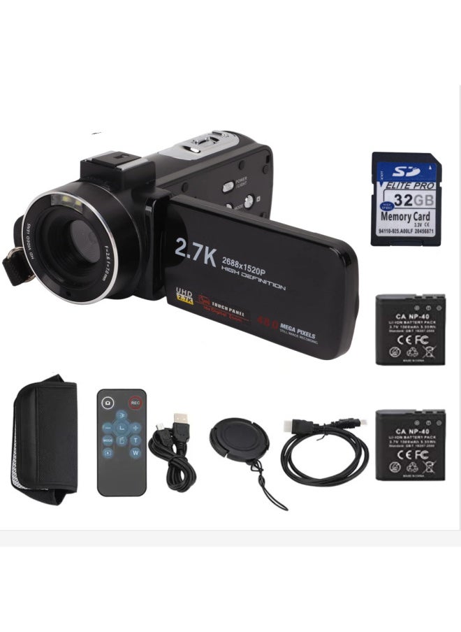 Generic English Version Product 2.7K HD 48 Million Pixel Digital Video Camera Home Travel Camera DV06S-Body Color:Standard Black English Battery 32GB Card  - Image 1