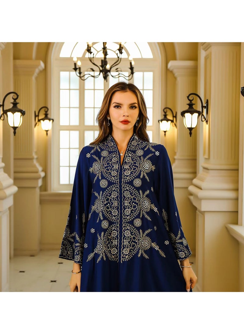 Ladies' pointed collar robe, woven into a crepe pattern with embroidery underneath