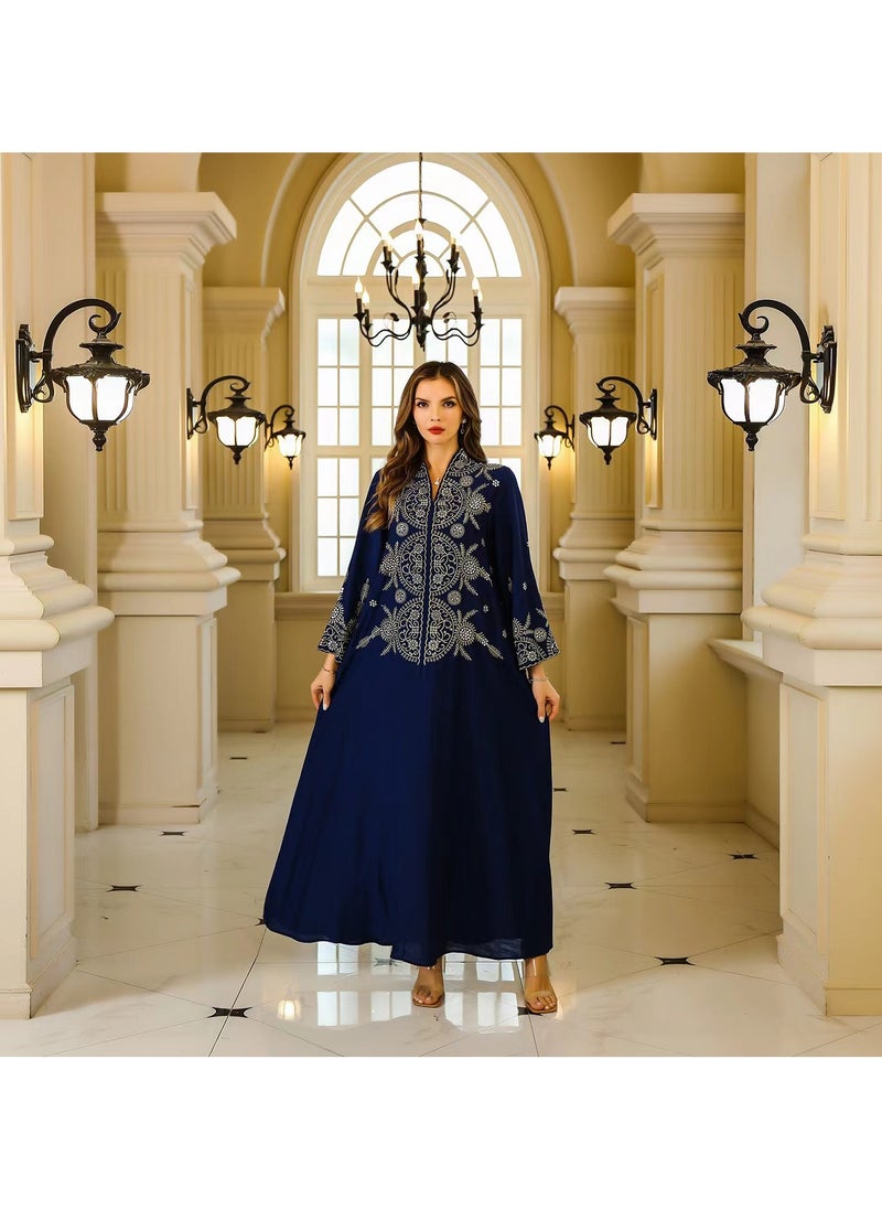 Ladies' pointed collar robe, woven into a crepe pattern with embroidery underneath