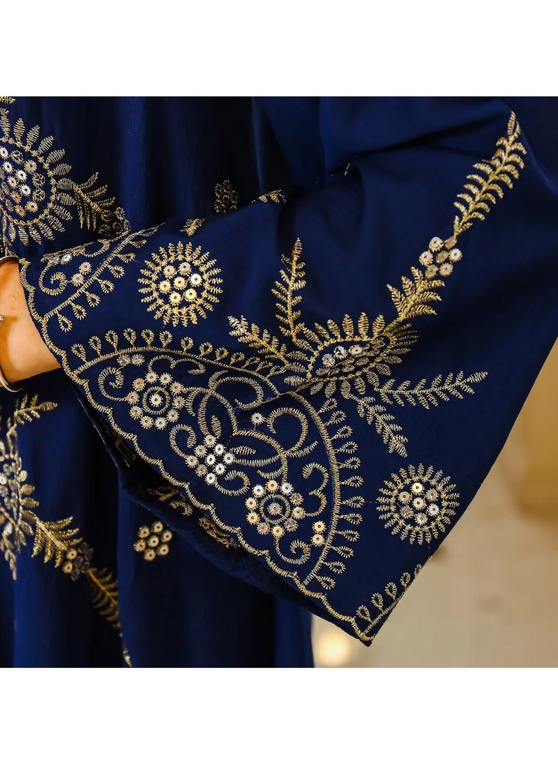 Ladies' pointed collar robe, woven into a crepe pattern with embroidery underneath