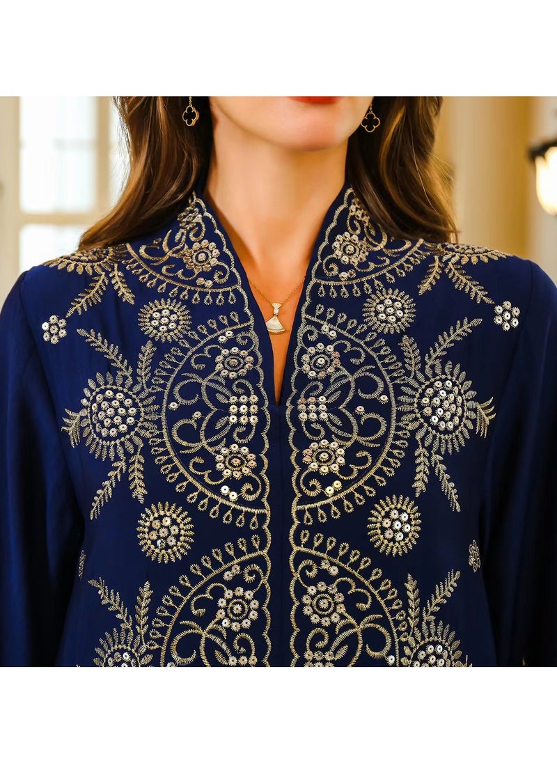 Ladies' pointed collar robe, woven into a crepe pattern with embroidery underneath