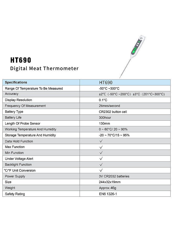 HABOTEST - Instant Read Digital Meat LCD Thermometer for Food Bread Baking Thermometer for Cooking and Outdoor Grilling and BBQ - Image 1