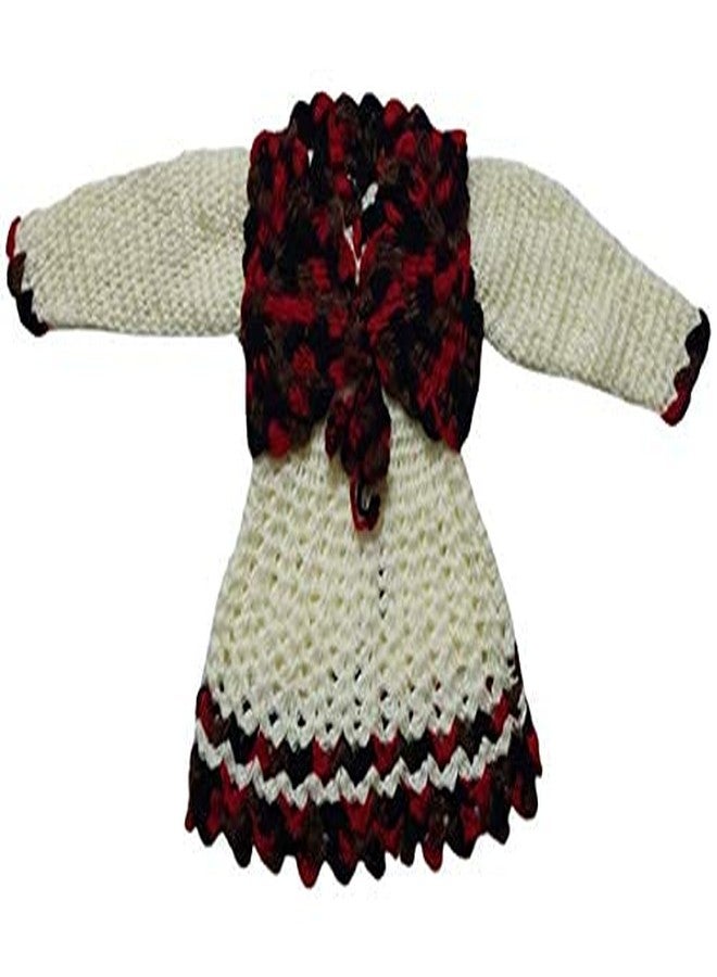 Cute Collection Hand Knitted Crochet Woolen Frock Cum Sweater for 0 to 6 Months Baby Girls Red & Cream - Image 1