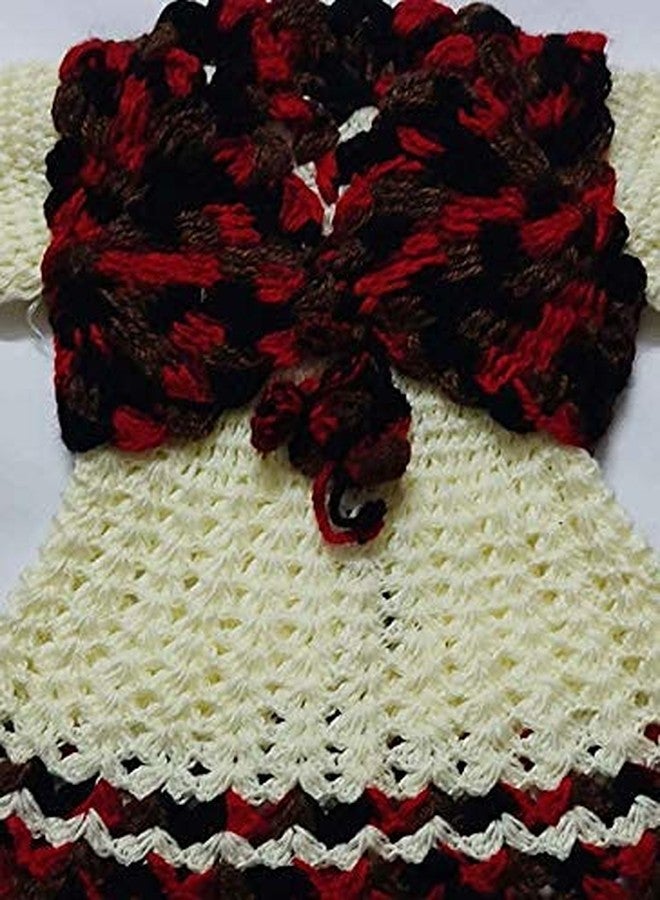 Cute Collection Hand Knitted Crochet Woolen Frock Cum Sweater for 0 to 6 Months Baby Girls Red & Cream - Image 2
