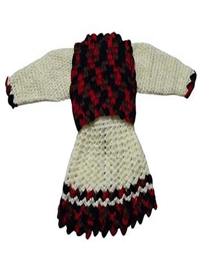 Cute Collection Hand Knitted Crochet Woolen Frock Cum Sweater for 0 to 6 Months Baby Girls Red & Cream - Image 3