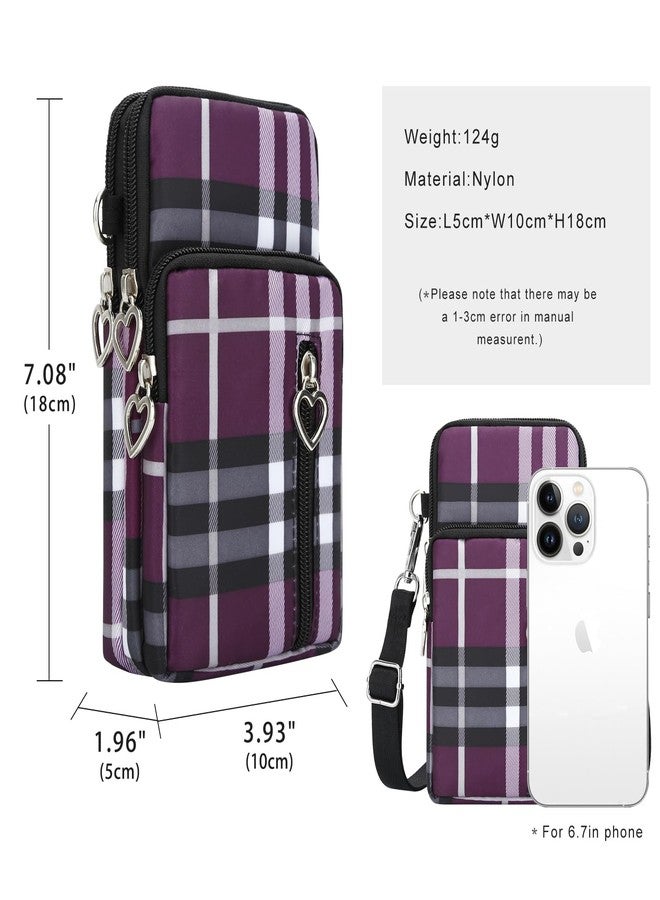 DOB SECHS Crossbody Wallet,Crossbody Bags for Women,phone purse,Shoulder Strap Wallet Pouch, for Women Mini Crossbody Sports Cell Phone Purse-Purple Check - Image 3