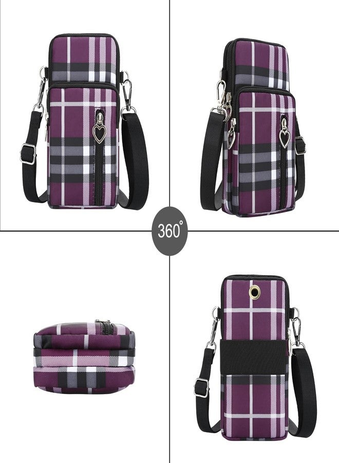 DOB SECHS Crossbody Wallet,Crossbody Bags for Women,phone purse,Shoulder Strap Wallet Pouch, for Women Mini Crossbody Sports Cell Phone Purse-Purple Check - Image 2
