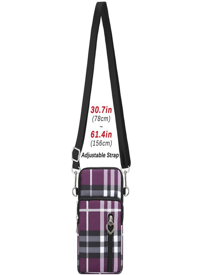 DOB SECHS Crossbody Wallet,Crossbody Bags for Women,phone purse,Shoulder Strap Wallet Pouch, for Women Mini Crossbody Sports Cell Phone Purse-Purple Check - Image 4