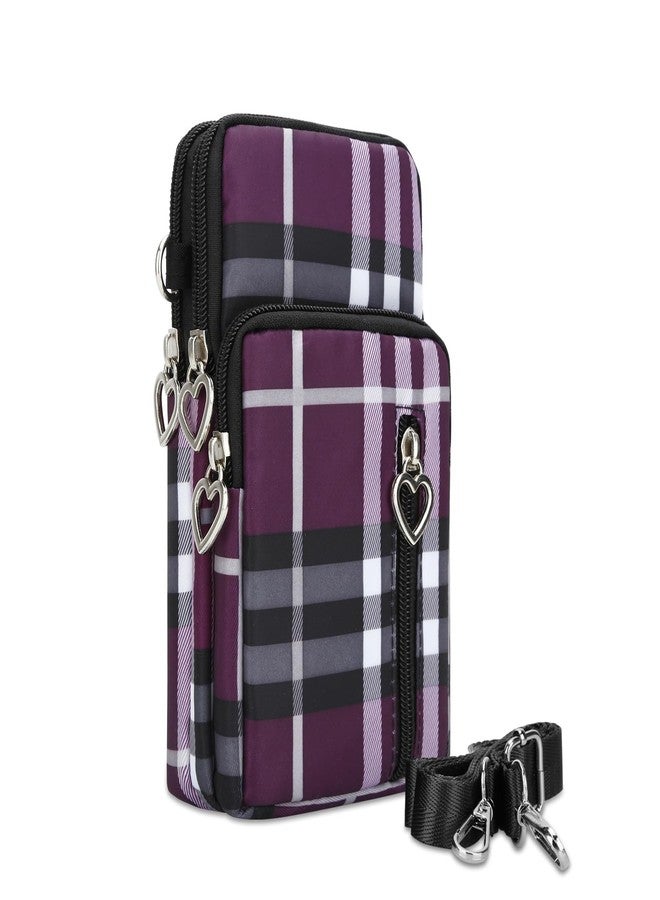 DOB SECHS Crossbody Wallet,Crossbody Bags for Women,phone purse,Shoulder Strap Wallet Pouch, for Women Mini Crossbody Sports Cell Phone Purse-Purple Check - Image 1
