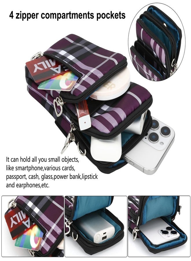 DOB SECHS Crossbody Wallet,Crossbody Bags for Women,phone purse,Shoulder Strap Wallet Pouch, for Women Mini Crossbody Sports Cell Phone Purse-Purple Check - Image 5