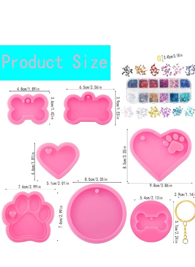 Generic - Silicone Resin Molds Set Heart Cat Paw Mold Dog Tag Charm Resin Molds with 10Pcs Blank Keychains Small Letters DIY Crafts Making Keychain Molds Silicone Kit (7 pcs) - Image 1
