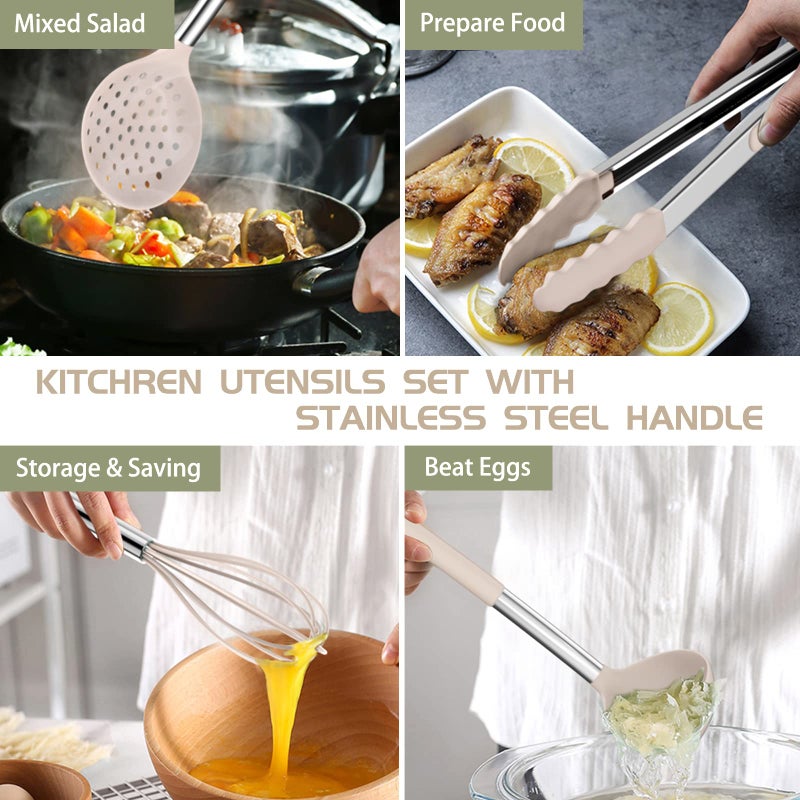Umite Chef Stainless Steel Kitchen Cooking Utensil Set, Umite Chef 15 pcs Utensils - Nonstick Cookware Set Spatula -Kitchen Gadgets Tools Gift - Image 4