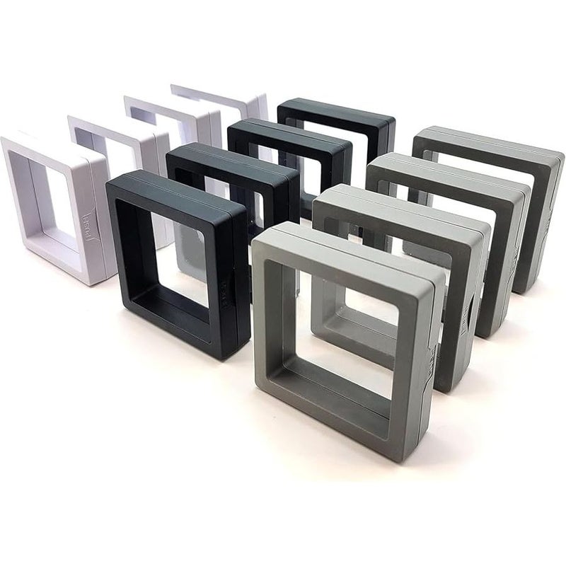 12 Pcs Stackable 3D Floating Frame Jewelry Box With Anti Oxidation PE Film For Travel And Display Black - Image 1