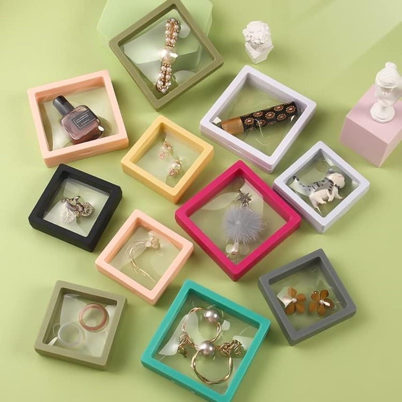 12 Pcs Stackable 3D Floating Frame Jewelry Box With Anti Oxidation PE Film For Travel And Display Black - Image 4