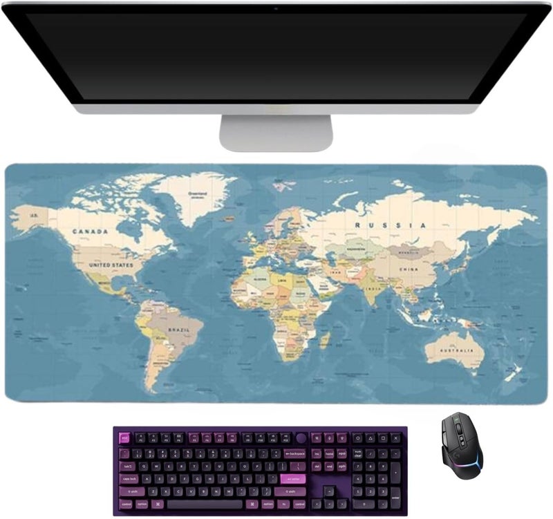 CozyNook World Map Gaming Mouse Pad XL Large Desk Pad Computer Game Desk Mat for Keyboard and Mouse with Non-Slip Base,Stitched Edges,Waterproof Mousepad for Gamer,Office &Home 80cm X 30cm (Blue) - Image 1