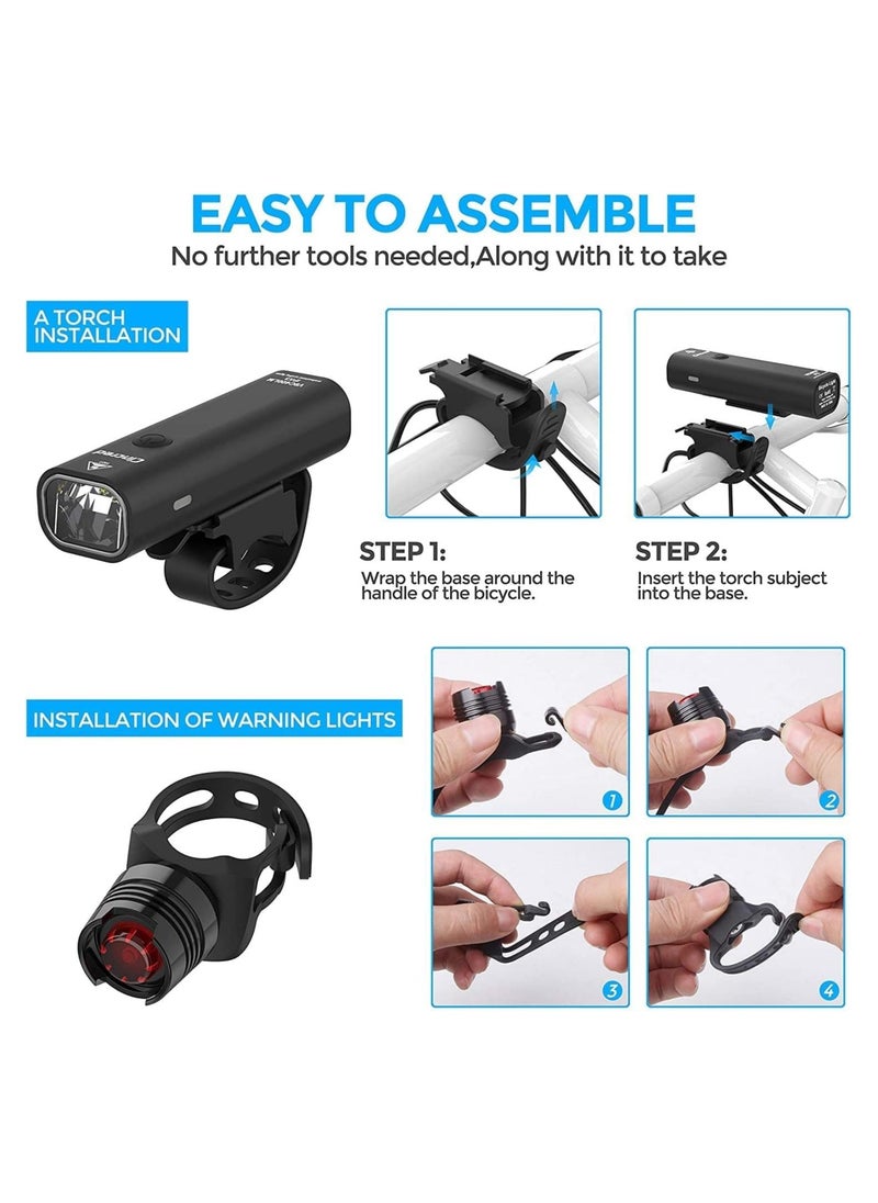 General Bike Light Kit, USB Rechargeable Super Bright LED Waterproof Headlight Front and Rear Bike Lights, Easy to Install 4 Light Mode Bike Lights, Suitable for All Bikes  - Image 3