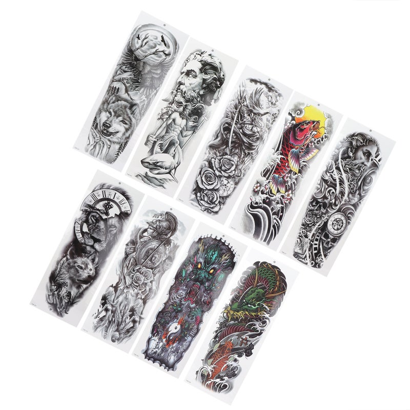 9Pcs Full Arm Tattoo Sticker Waterproof Temporary Long Lasting Large Pattern Tattoo Stickers - Image 2
