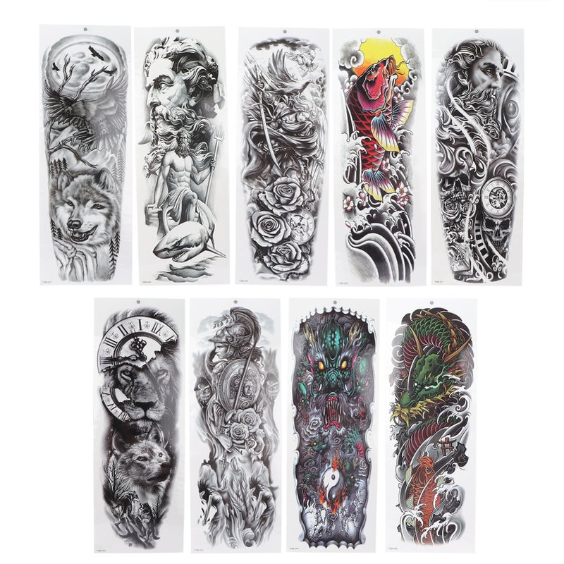 9Pcs Full Arm Tattoo Sticker Waterproof Temporary Long Lasting Large Pattern Tattoo Stickers - Image 1