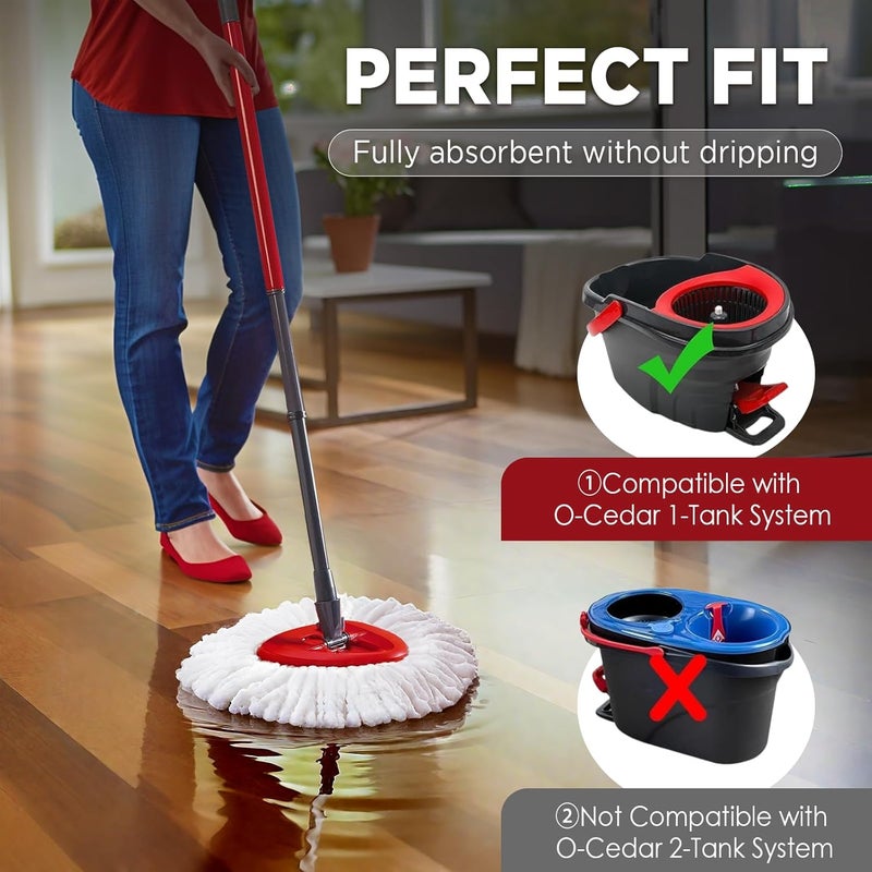 Exovyn Mop Head Replacement for O-Cedar Easy Wring 1-Tank System， Spin Mophead Replacements，Microfiber 6 Pack 360° Swivel Mop Refills，Deep Clean,Easy Cleaning，Machine Washable and Easy to Replace - Image 2