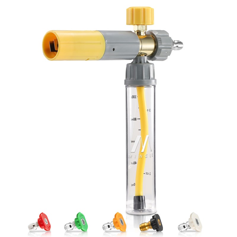 M MINGLE Mini Foam Cannon, Pressure Washer Foam Cannon with 5 Nozzle Tips, 1/4" Quick Connect for Car Wash, Patio, Deck Cleaning - Image 1