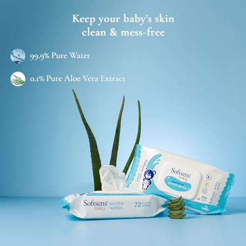 Softsens Baby 99.9% Pure Water Wipes | Pure Aloe Vera Extract with Lid Wipes For Babies (Pack of 5) - Image 2
