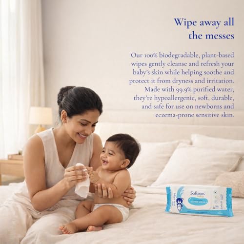 Softsens Baby 99.9% Pure Water Wipes | Pure Aloe Vera Extract with Lid Wipes For Babies (Pack of 5) - Image 5