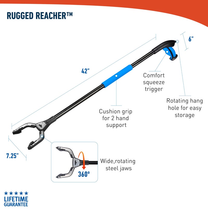 Unger Professional 42.5â€ Rugged Reacher Grabber Tool with Rotating Head, Outdoor Trash Picker Upper, Heavy Duty Claw Pickup, Durable Litter Yard Clean Up for Twigs, Lawn, and Garden Use - Image 3