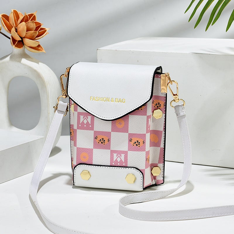 Plaid Printed Silk Scarf Mobile Phone Bag Chain Shoulder Popular Crossbody Bag Vertical Small Square Bag High-End Mini Mobile Phone Bag - Image 1