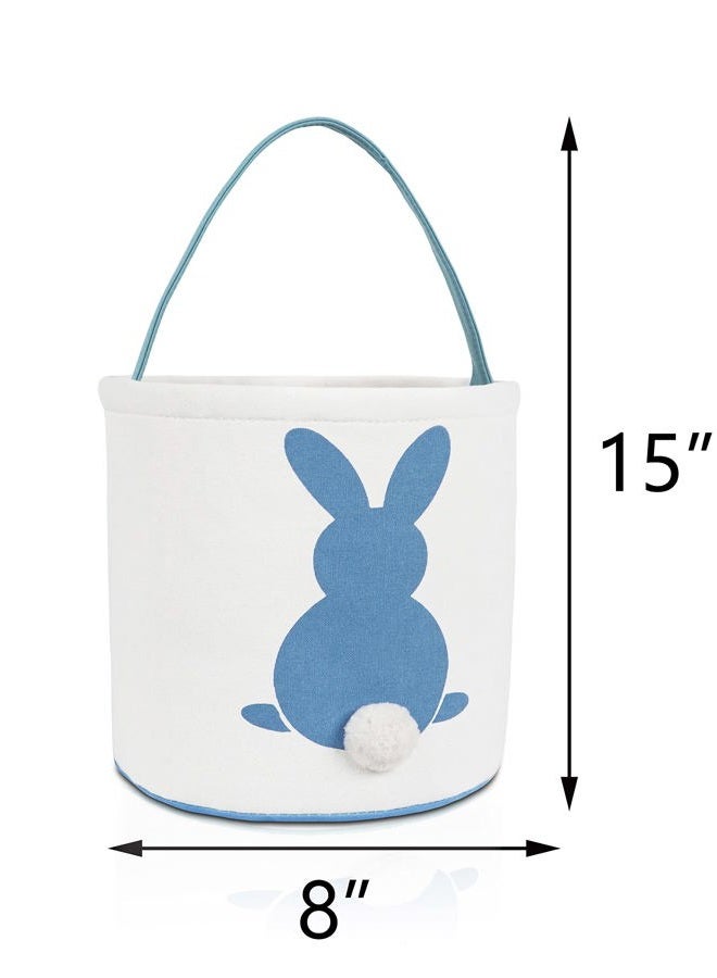 MONOBLANKS Easter Bunny Basket Bags for Kids Canvas Cotton Carrying Gift and Eggs Hunt Bag?Fluffy Tails Printed Rabbit Canvas Toys Bucket Tote (Blue) - Image 4