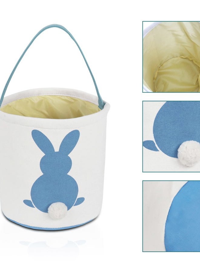 MONOBLANKS Easter Bunny Basket Bags for Kids Canvas Cotton Carrying Gift and Eggs Hunt Bag?Fluffy Tails Printed Rabbit Canvas Toys Bucket Tote (Blue) - Image 3
