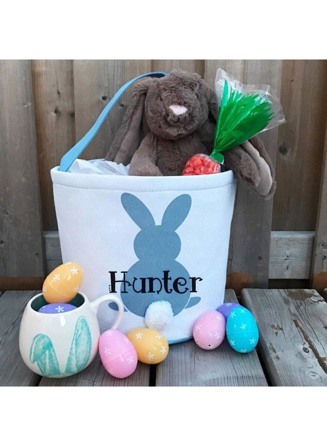MONOBLANKS Easter Bunny Basket Bags for Kids Canvas Cotton Carrying Gift and Eggs Hunt Bag?Fluffy Tails Printed Rabbit Canvas Toys Bucket Tote (Blue) - Image 5