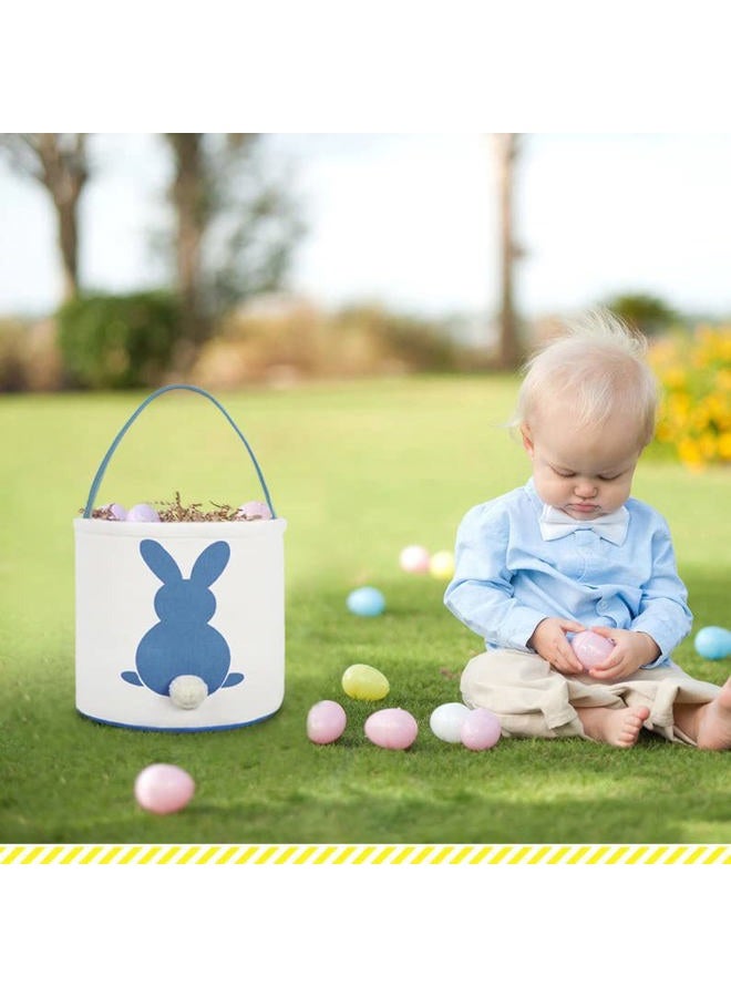 MONOBLANKS Easter Bunny Basket Bags for Kids Canvas Cotton Carrying Gift and Eggs Hunt Bag?Fluffy Tails Printed Rabbit Canvas Toys Bucket Tote (Blue) - Image 2