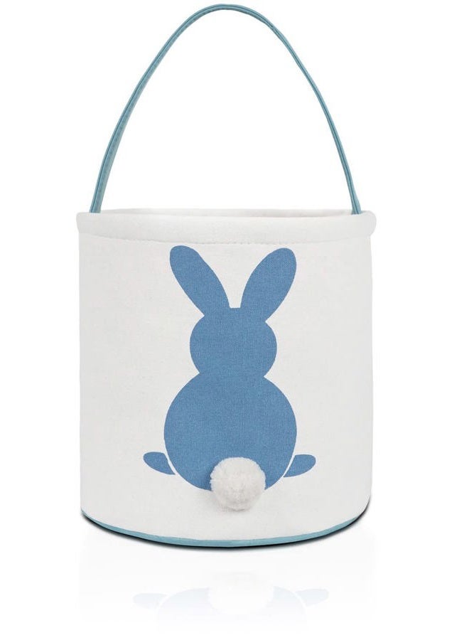 MONOBLANKS Easter Bunny Basket Bags for Kids Canvas Cotton Carrying Gift and Eggs Hunt Bag?Fluffy Tails Printed Rabbit Canvas Toys Bucket Tote (Blue) - Image 1
