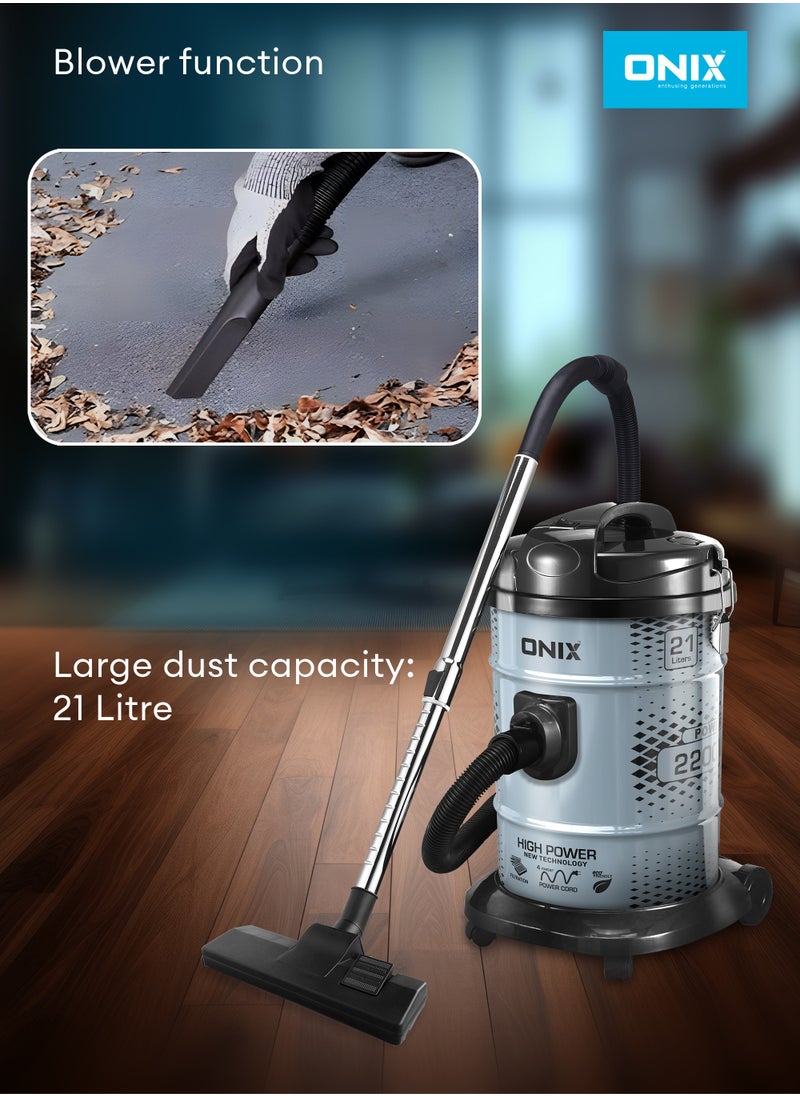 ONIX - VACUUM CLEANER 21 LTR - Powerful 2200W Input, Large 21 Liter Dust Capacity, Blower Function, and Convenient Carrying Handle- Grey - Image 1