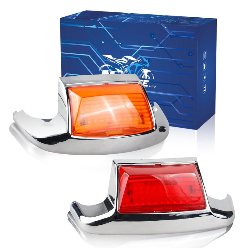 أضواء LED للفوانيس الأمامية والخلفية NTHREEAUTO 2PCS متوافقة مع هارلي رود كينغ إليكترا جلايد ألترا كلاسيك هيريتاج سوفتيل تورينغ FLHR FLSTC FLHTC FLHTCU (عدسة كهرمانية + حمراء)