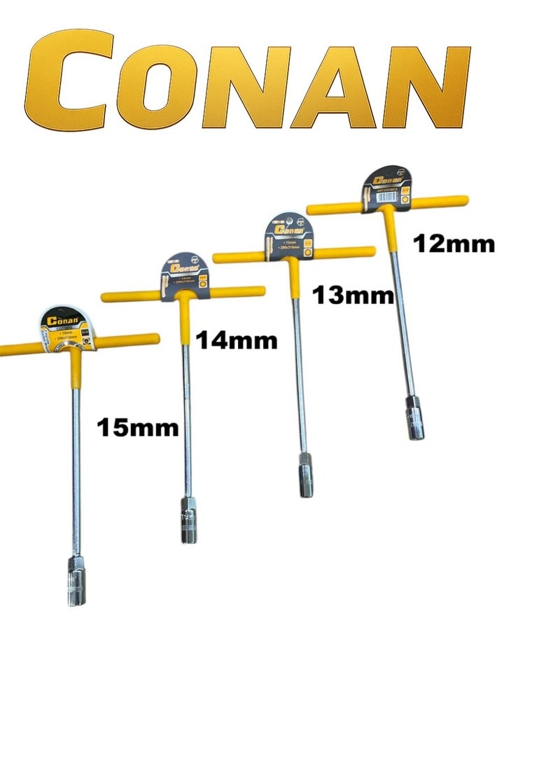 CONAN T-Handle Socket Wrench Set – 4 Pcs (12 mm / 13 mm / 14 mm / 15 mm) – Size 200×310 mm – Heavy-Duty Cr-V Steel – Non-Slip Coated Handle – Professional Workshop Design – Models COT5812 / COT5813 / COT5814 / COT5815 - Image 1