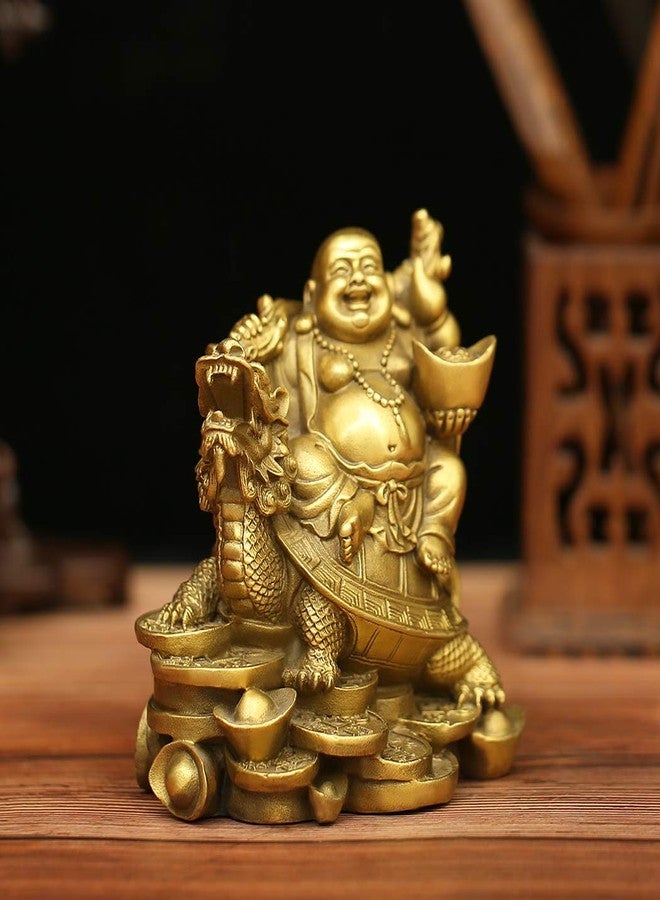 BRASSTAR 4.5”(H) Ruyi Laughing Buddha and Turtle-Wealth, Good Fortune, Health Buddha Statue for Home Office Decor PTZY062 - Image 3